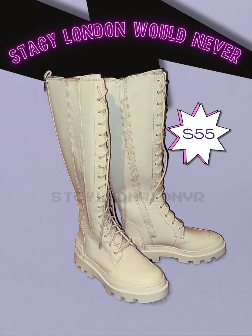 LUG SOLE KNEE HIGH LACE UP COMBAT BOOTS - IVORY CIRCUS BY SAM ENDLEMAN SIZE 7/38